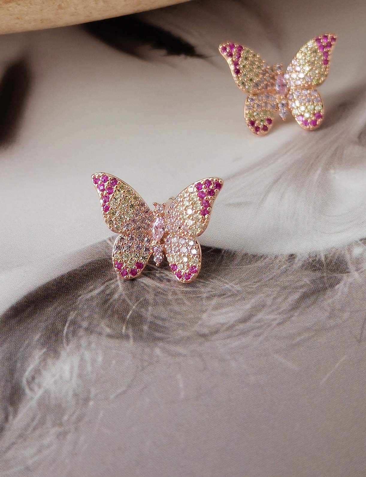 ANN BABIC CZ Butterfly Stud Earrings for Women - 18K Gold Plated Cubic Zirconia Butterfly Earrings - Elegant Gift for Birthday, Anniversary & Valentine's Day
