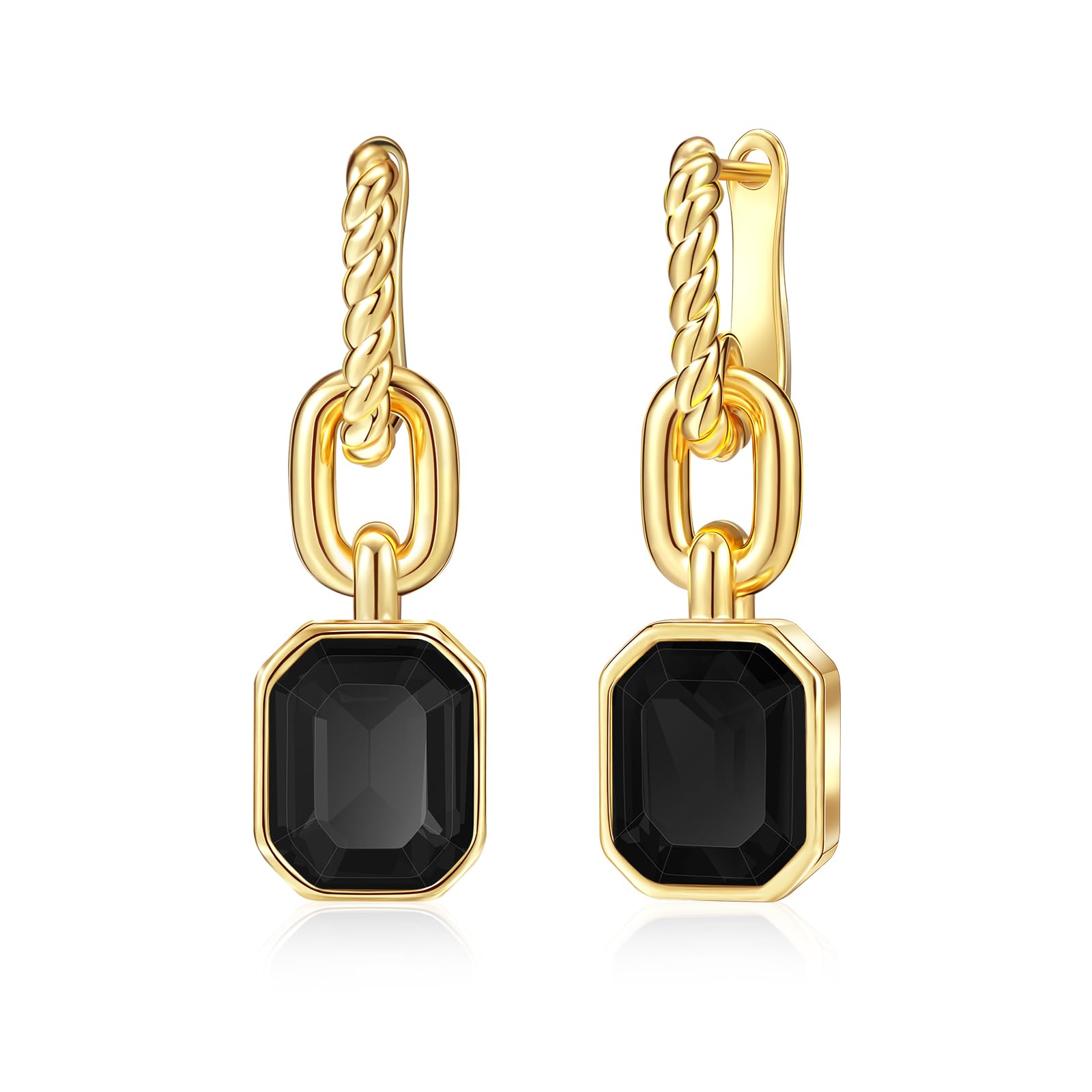 18K Gold Plated Crystal Hoop Earrings for Women - Trendy Emerald Green & Black Dangling Earrings | Elegant Jewelry Gift for Mother, Wife, Girlfriend | Perfect for Parties, Weddings & Special Occasions