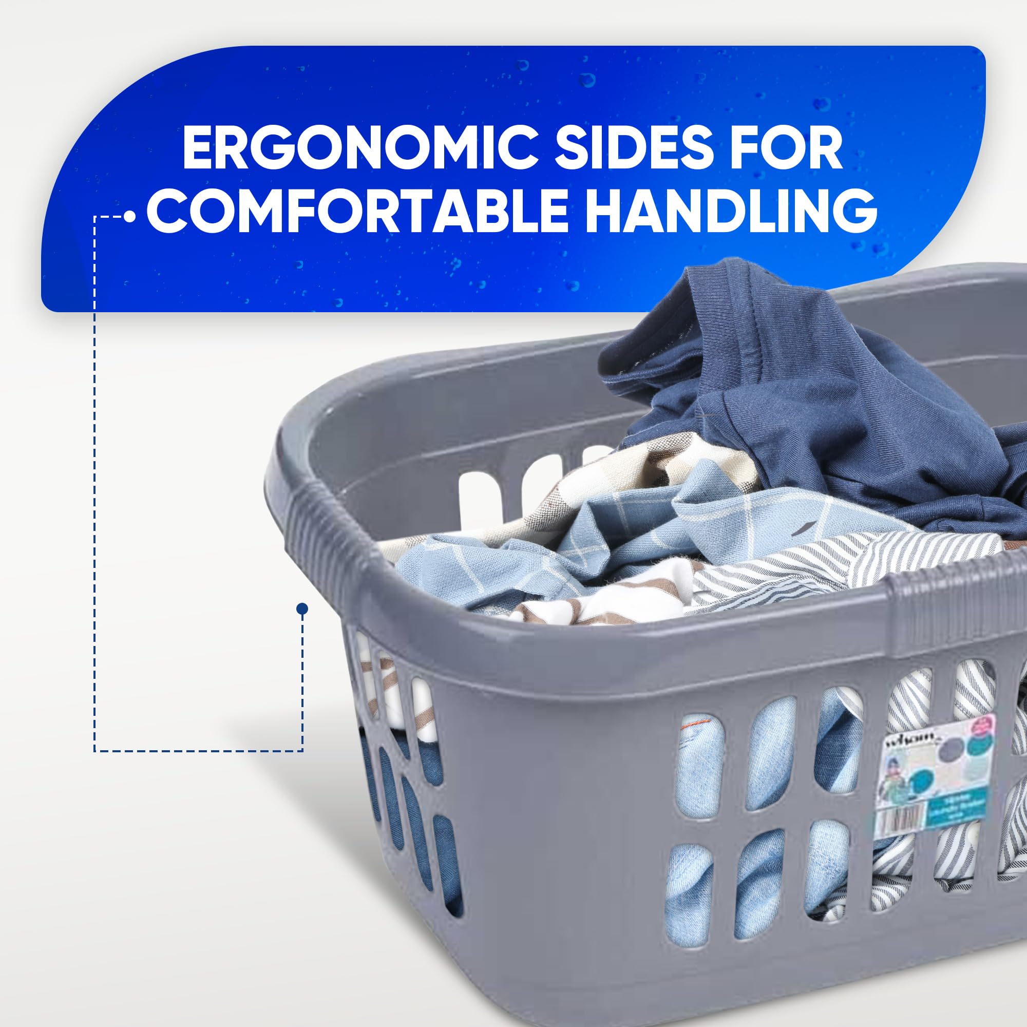 Large Plastic Laundry Basket with Comfortable Handles - Space Saving Storage Solution for Clothes, Bathroom & Household | Perfect for Laundry Room, Dorm, Apartment & Closet Organization