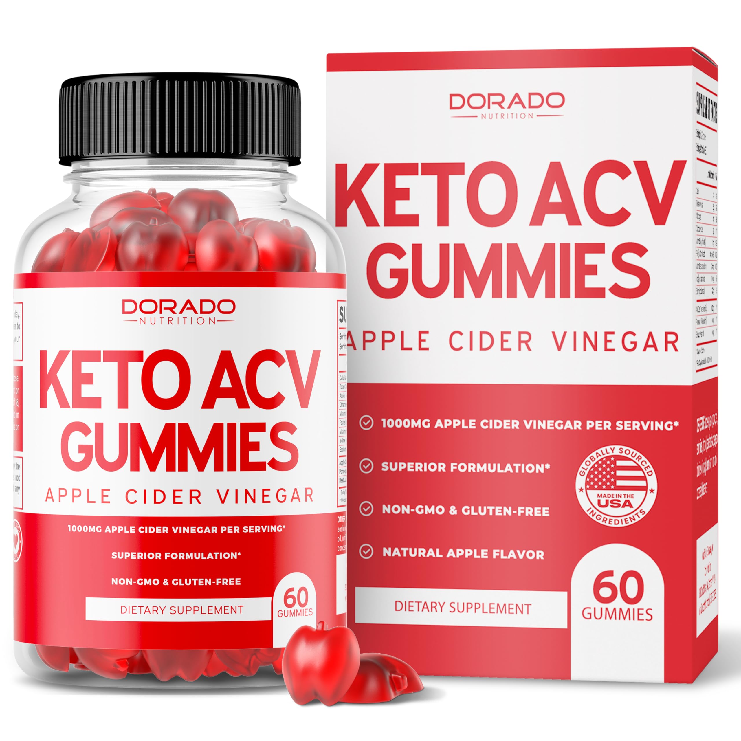 Premium Keto ACV Gummies for Weight Loss - 1000mg Apple Cider Vinegar Keto Supplement - Non-GMO, Vegan, Made in USA (60 Count) - Supports Metabolism & Healthy Digestion for Active Lifestyles