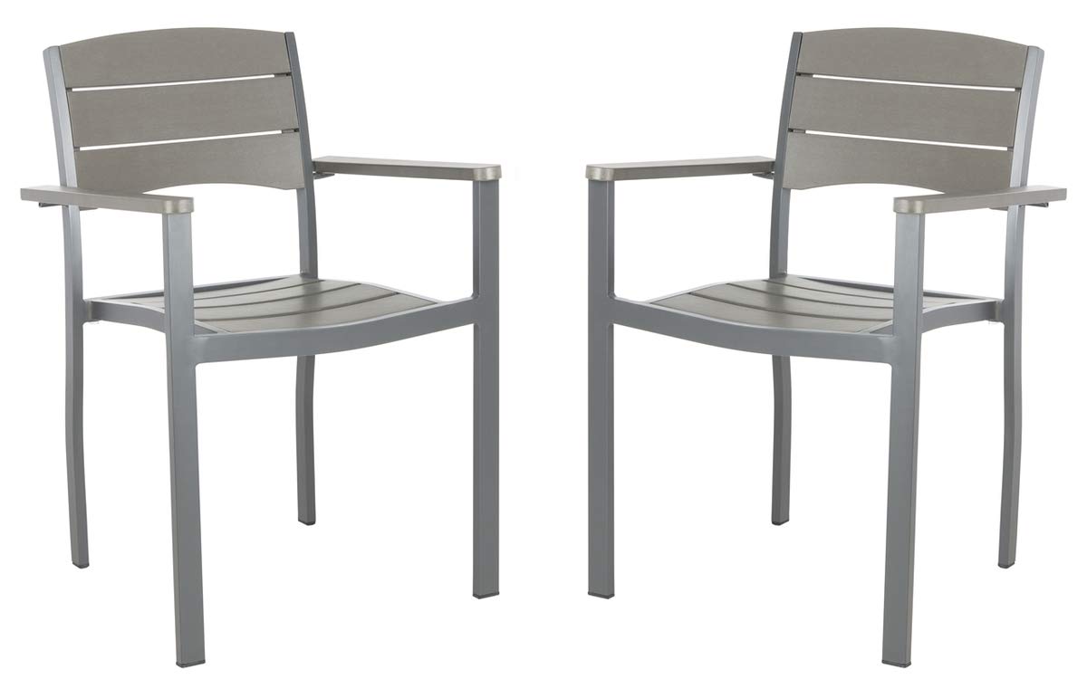 SAFAVIEH Gerhardt Grey Outdoor Stackable Chairs (Set of 2) - Weather-Resistant Patio Dining Chairs for Garden, Poolside & Backyard