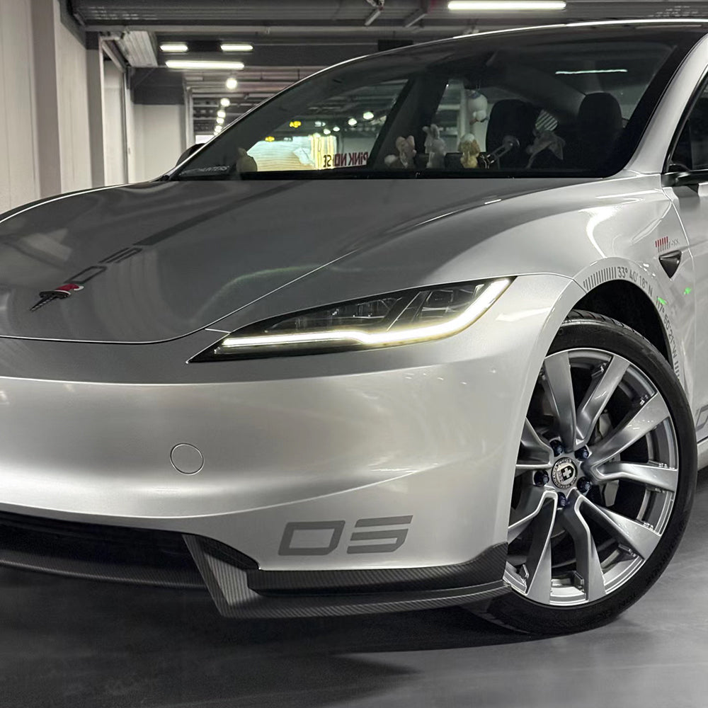 High-Performance Front Lip Spoiler for Tesla Model 3 Highland 2024 - Carbon Fiber Car Body Kit - Enhance Aerodynamics & Sporty Look - Perfect for Street Racing & Car Shows