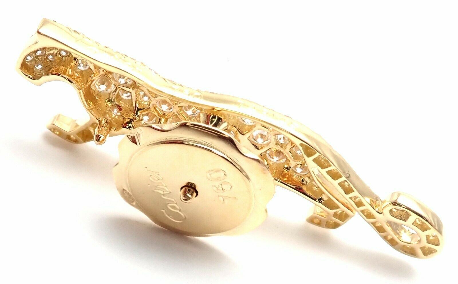 Authentic Cartier Panther Panthere 18K Yellow Gold Diamond Tie Lapel Brooch Pin - Luxury Jewelry Gift for Women, Perfect for Weddings & Formal Events