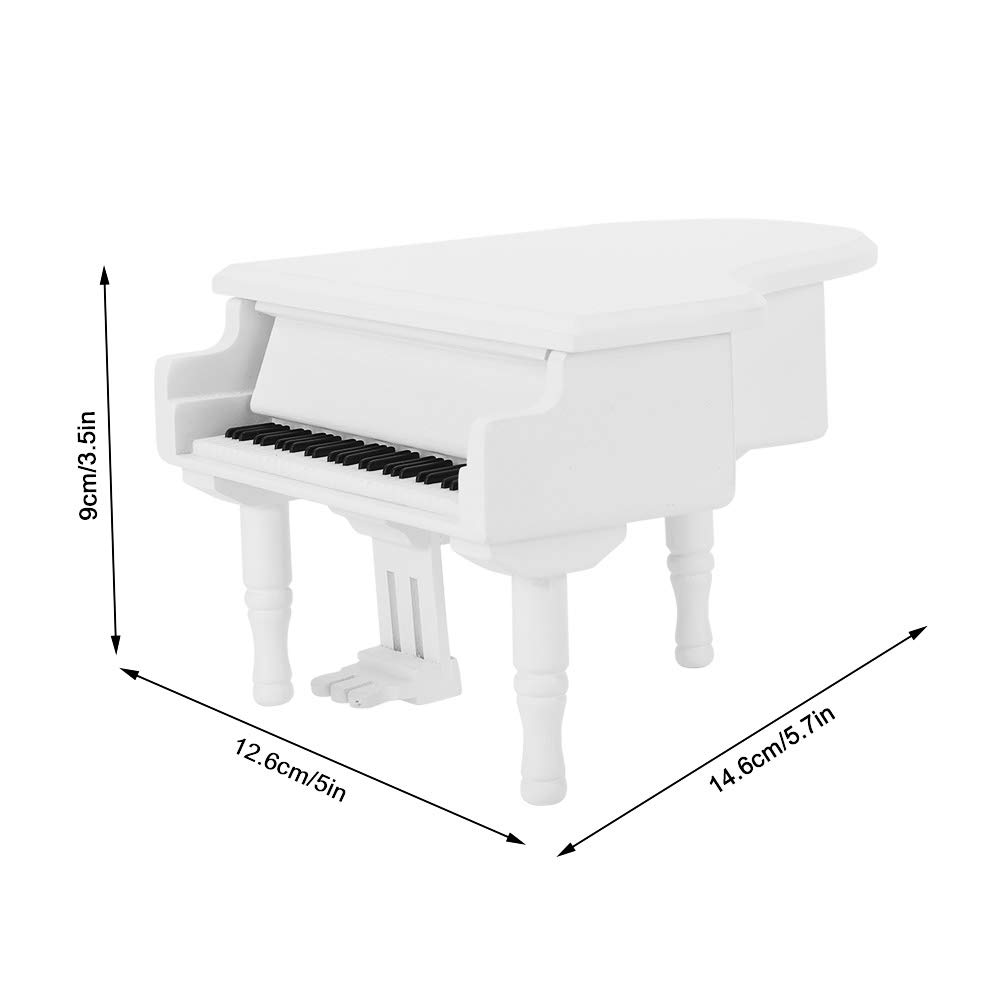 White Wooden Piano Music Box - Handcrafted Jewelry Storage Box with Stool | Elegant Home Decor Gift for Music Lovers | Perfect for Bedroom, Living Room & Wedding Decor