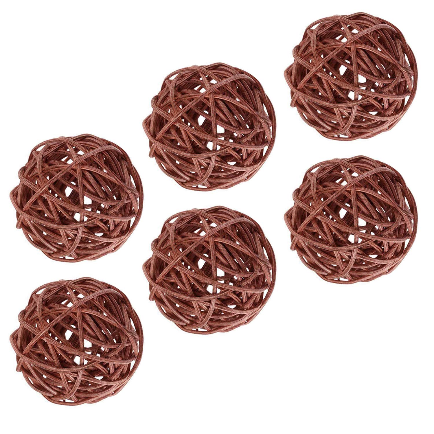 6-Pack Woven Rattan Balls for Table Decor - 8cm Diameter, Coffee Color - Perfect for Wedding, Party & Christmas Decorations - Elegant Home & Event Centerpieces