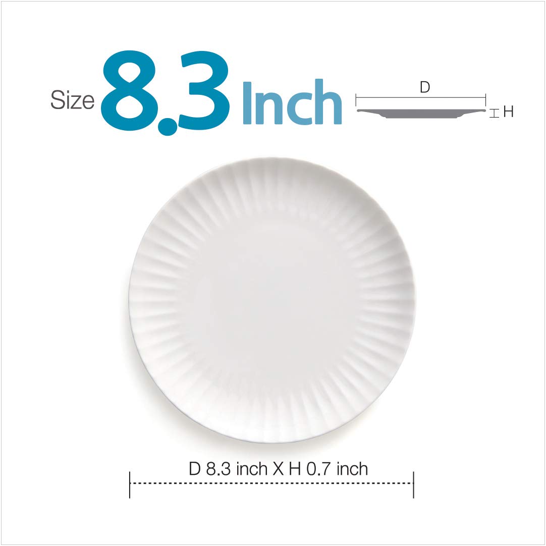 ZEN Pleats Porcelain Dessert Plates 8.3 Inch Set of 6 - Elegant Salad Appetizer Dishes for Dinner Party, Wedding, Holiday Table Setting (Mixed Colors)
