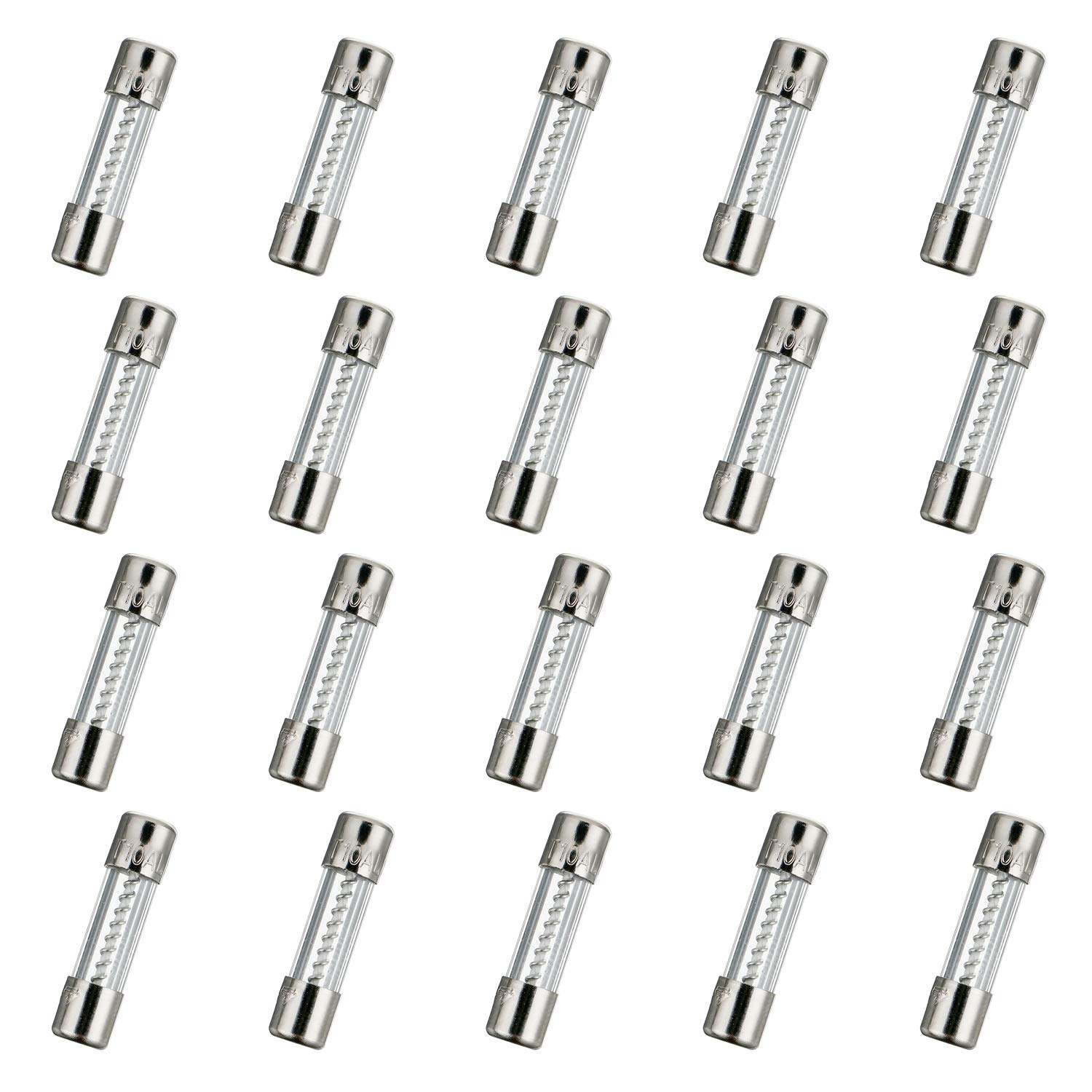 20 Pcs T10AL250V 5x20mm Slow Blow Glass Fuses 10A 250V Time Delay Fuses (0.2 x 0.78 inch) - Perfect for Electronics, Appliances, and Power Supply Protection