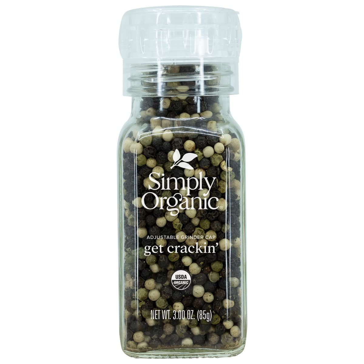 Simply Organic Whole Pepper Grinder - 3oz Bottle | Premium Blend of Black, White & Green Peppercorns for Rich Flavor | Perfect for Steaks, Salads & Gourmet Cooking