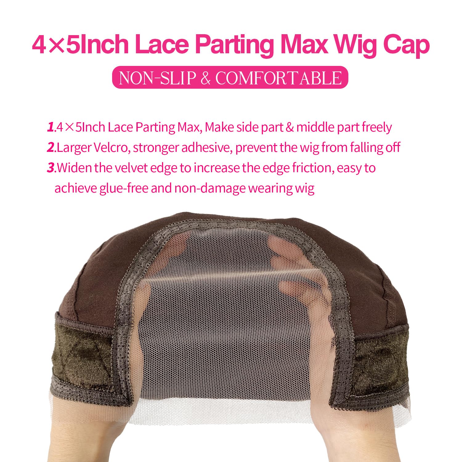 Labhairs 4x5 Lace Parting Wig Grip Cap for Women - Adjustable Non-Slip Wig Gripper with Velcro Headband for Glueless Wigs - Perfect for Daily Wear, Cosplay & Hair Loss Solutions (Brown, Large)