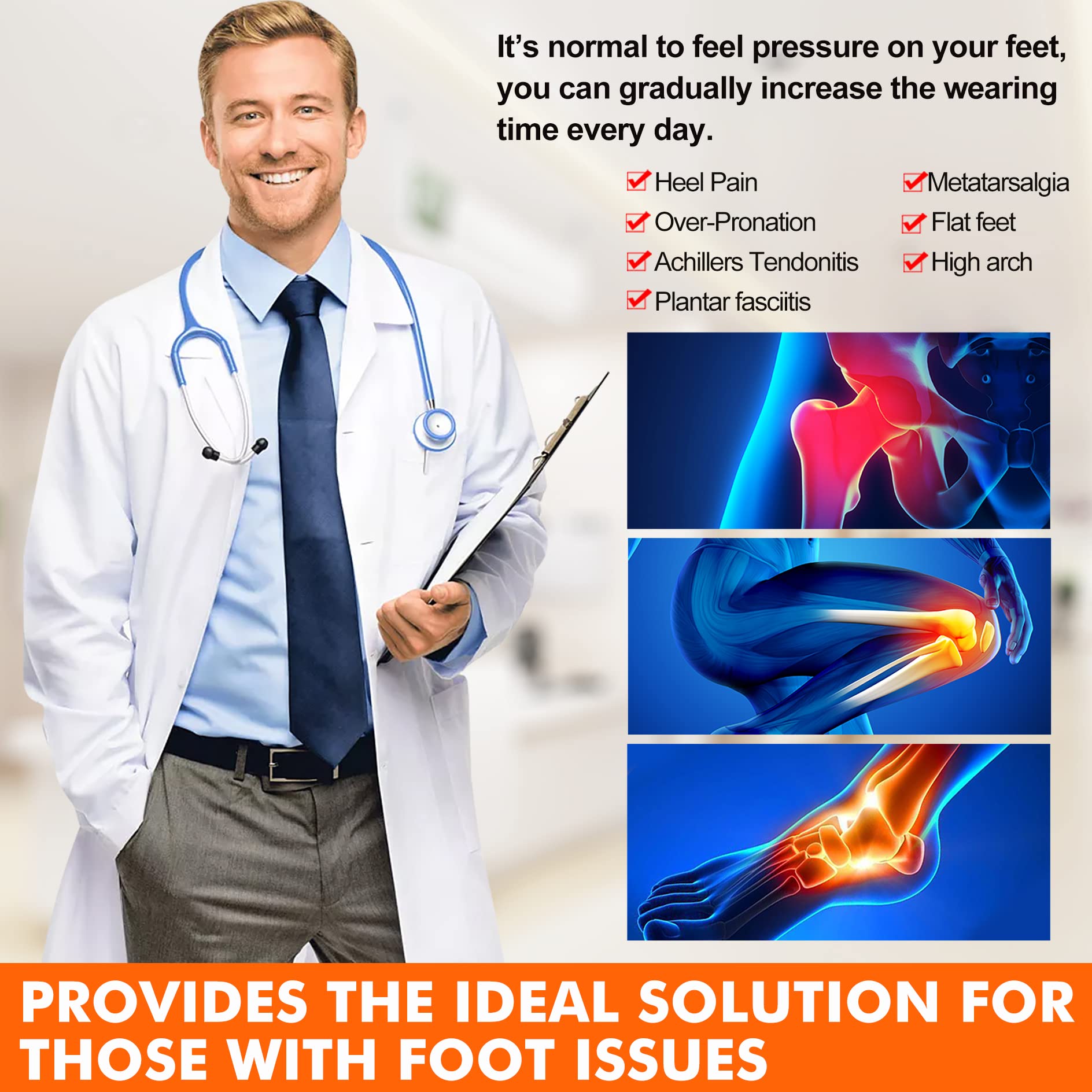**Plantar Fasciitis Insoles for Women & Men – Orthotic Arch Support Shoe Inserts for Flat Feet, Heel Pain, High Arches & Overpronation – Relieve Metatarsalgia & Foot Pain with Shock Absorption – Perfect for Running, Walking & Work Shoes**
