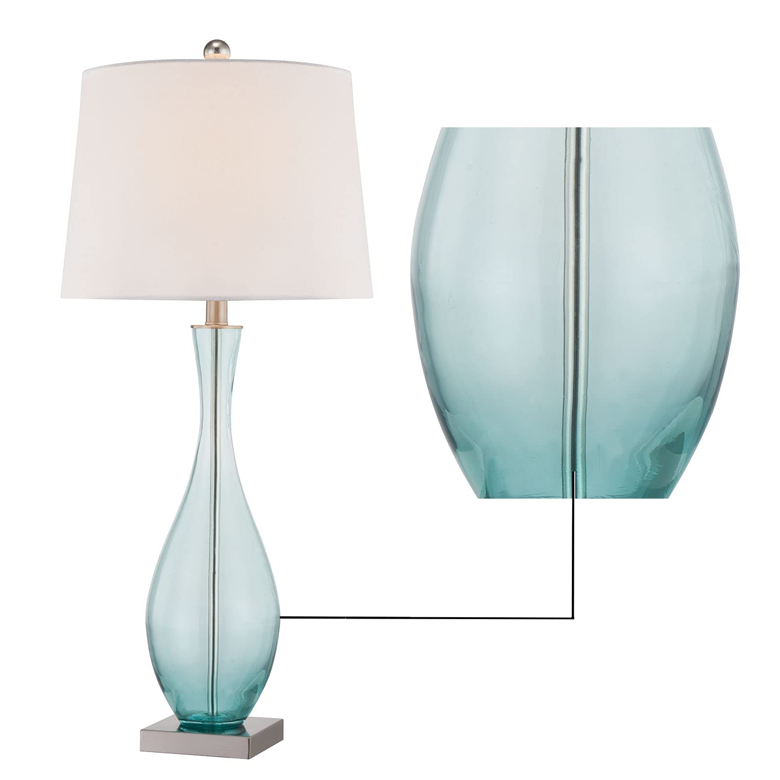Maxax Traditional Table Lamps Set of 2 with 2A USB Ports, Glass Bedside Lamps with White Fabric Drum Shade - 31 Inches Tall Nightstand Lamps for Living Room, Bedroom, Office (Blue) - Perfect for Reading, Relaxing & Decorating