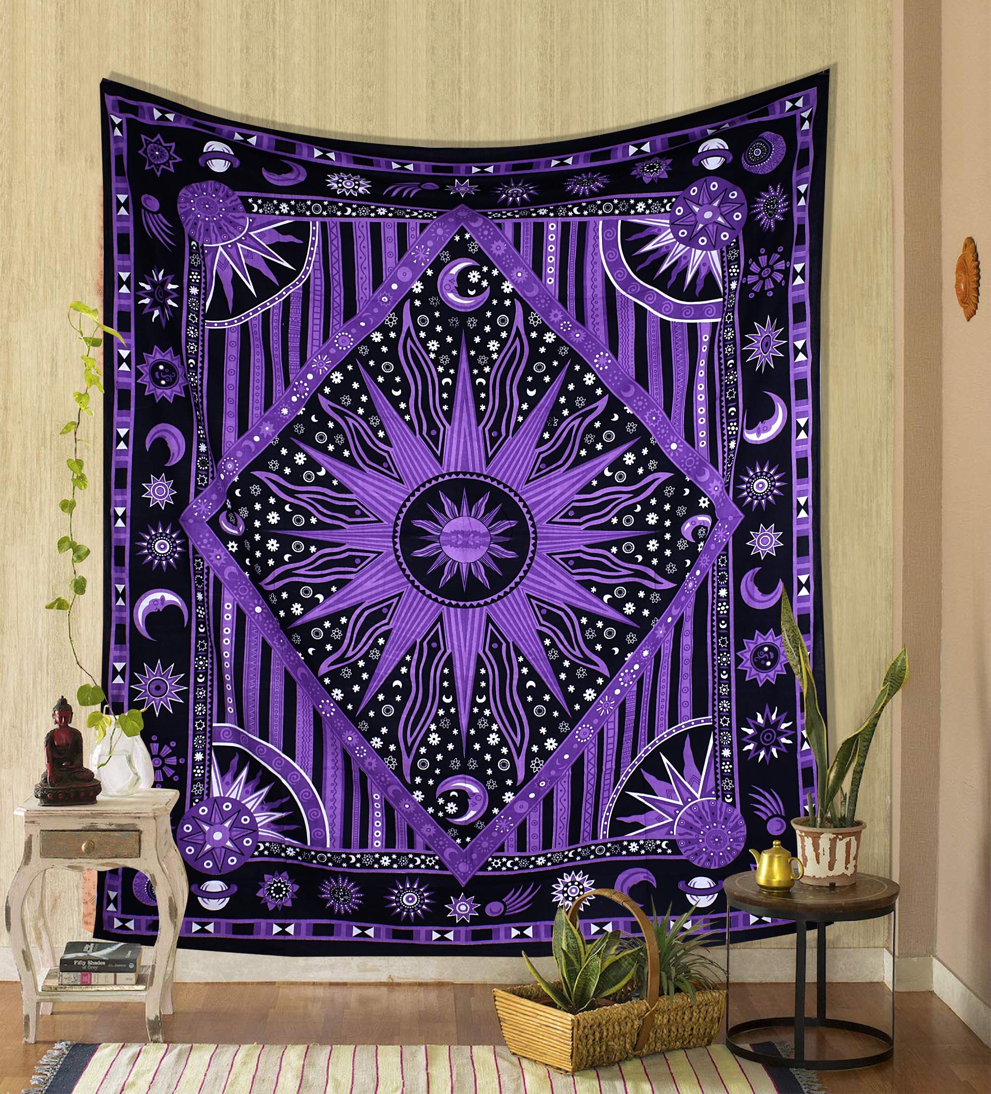 Celestial Tie Dye Tapestry - Moon Star Boho Wall Hanging for Bedroom & Dorm Decor