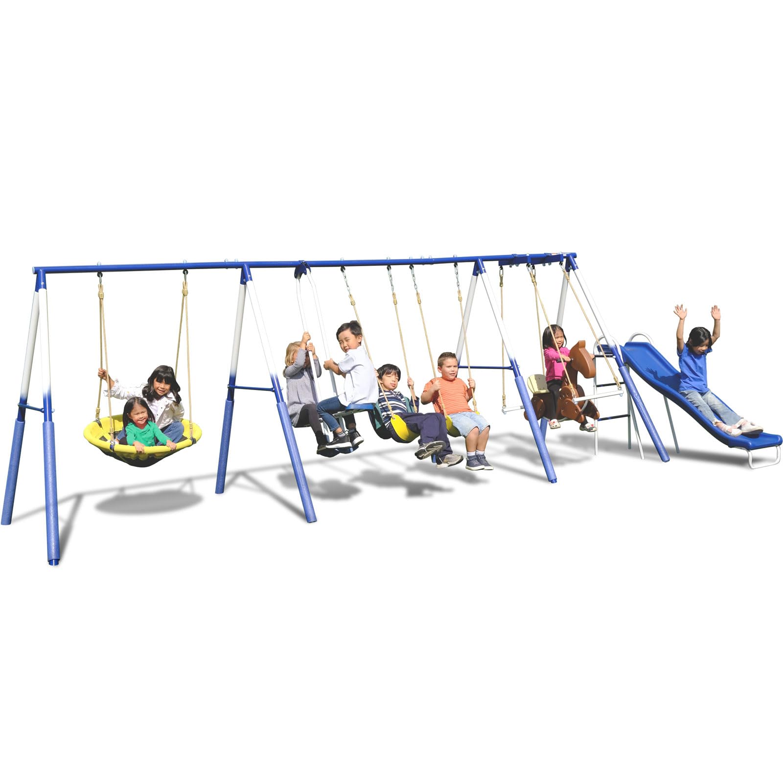 Sportspower Super 8 Fun Metal Swing Set with Slide - Heavy Duty Backyard Playset for Kids | Outdoor Playground Equipment for Gardens, Parks & Home Use