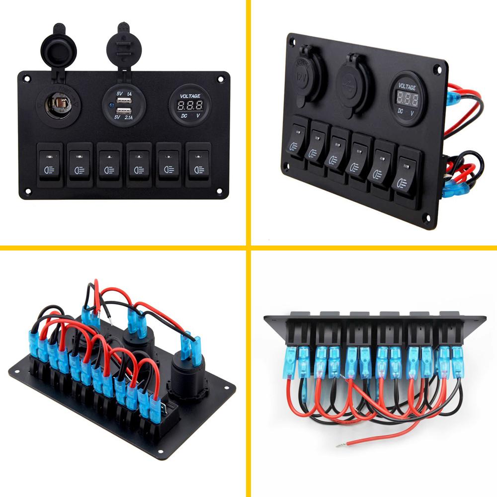 6 Gang Marine Boat Rocker Switch Panel - 12V Waterproof LED Switch Panel for RV, Car, Truck & Boating | Perfect for Marine Electrical Systems & Vehicle Customization