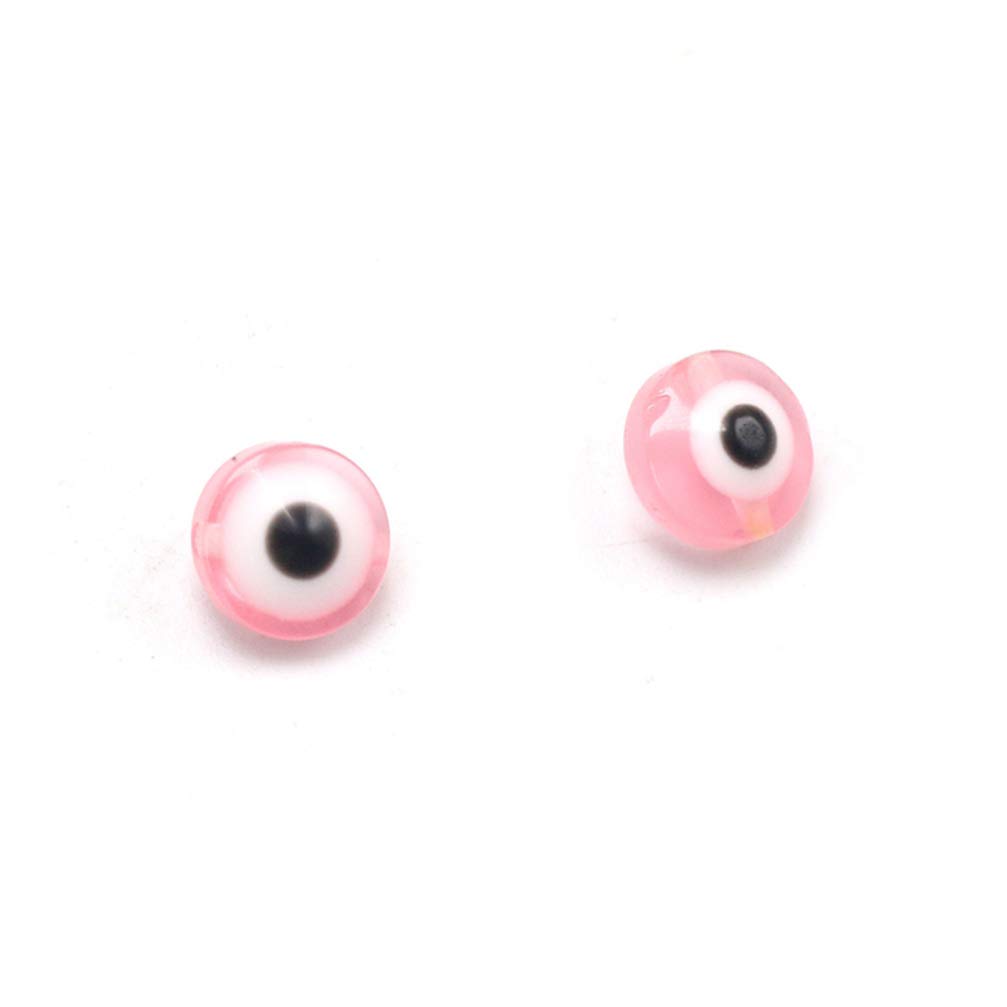 PRETYZOOM 100pcs Round Evil Eye Handmade Glass Lampwork Beads - Charms Spacer Beads for DIY Bracelets & Necklaces - Jewelry Making Supplies in Light Pink - Perfect for Boho Style & Protection Jewelry Crafts