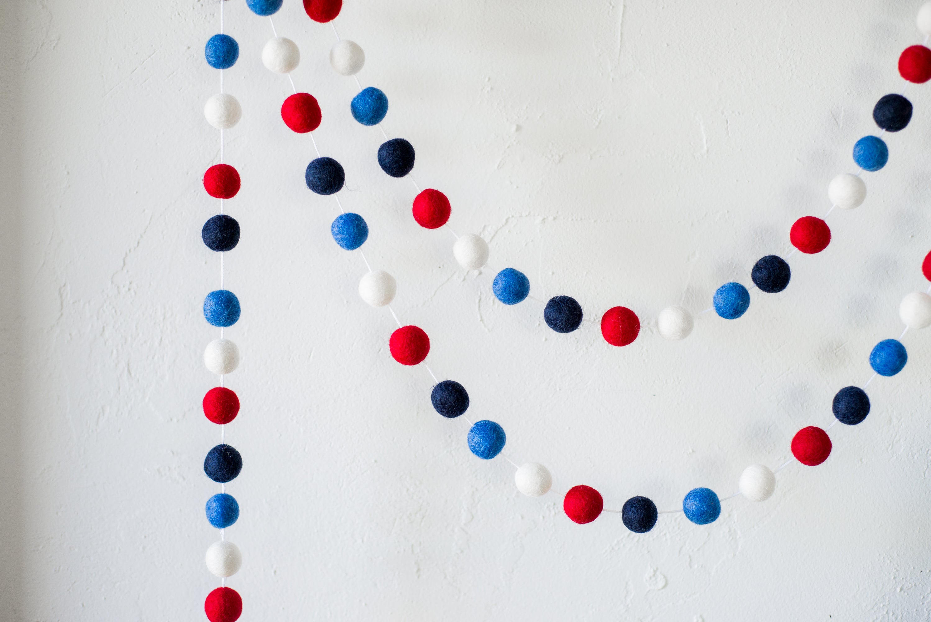 Red White and Blue Felt Ball Garland - Patriotic Party Decor for 4th of July, Baby Shower, Nursery, Wedding & Home Decoration