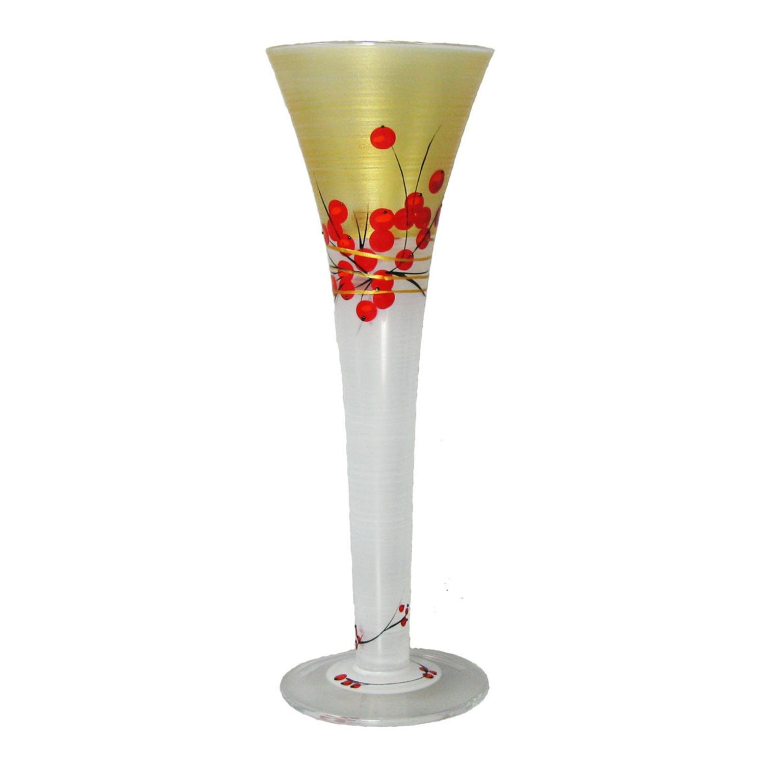 Set of 2 Hand-Painted Berries & Branches Hollow Stem Flute Glasses - 16oz Wine Goblets for Champagne, Cocktails & Elegant Parties - Perfect for Weddings, Anniversaries & Home Decor