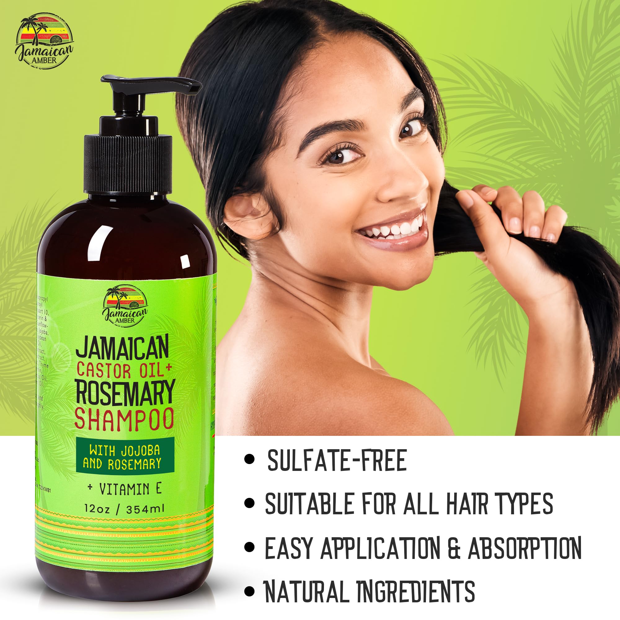 Rosemary Shampoo for Hair Growth & Thickness - 12oz (340ml) Moisturizing & Strengthening Shampoo with Castor Oil & Jojoba Oil - Promotes Hair Nourishment, Hydration & Scalp Health by Jamaican Amber - Perfect for Dry, Damaged Hair & Natural Hair Care Routine