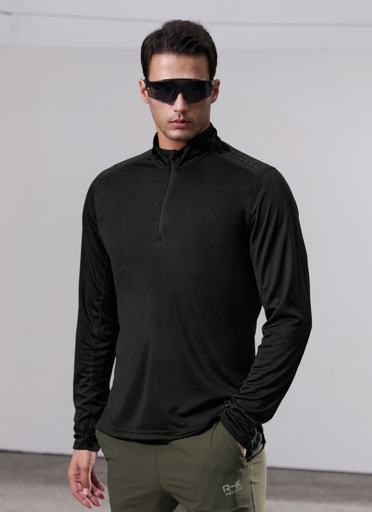 RX Stretch Men's Fingerhole Half Zip Up Pullover - Lightweight Workout Hoodie for Gym, Running & Outdoor Activities