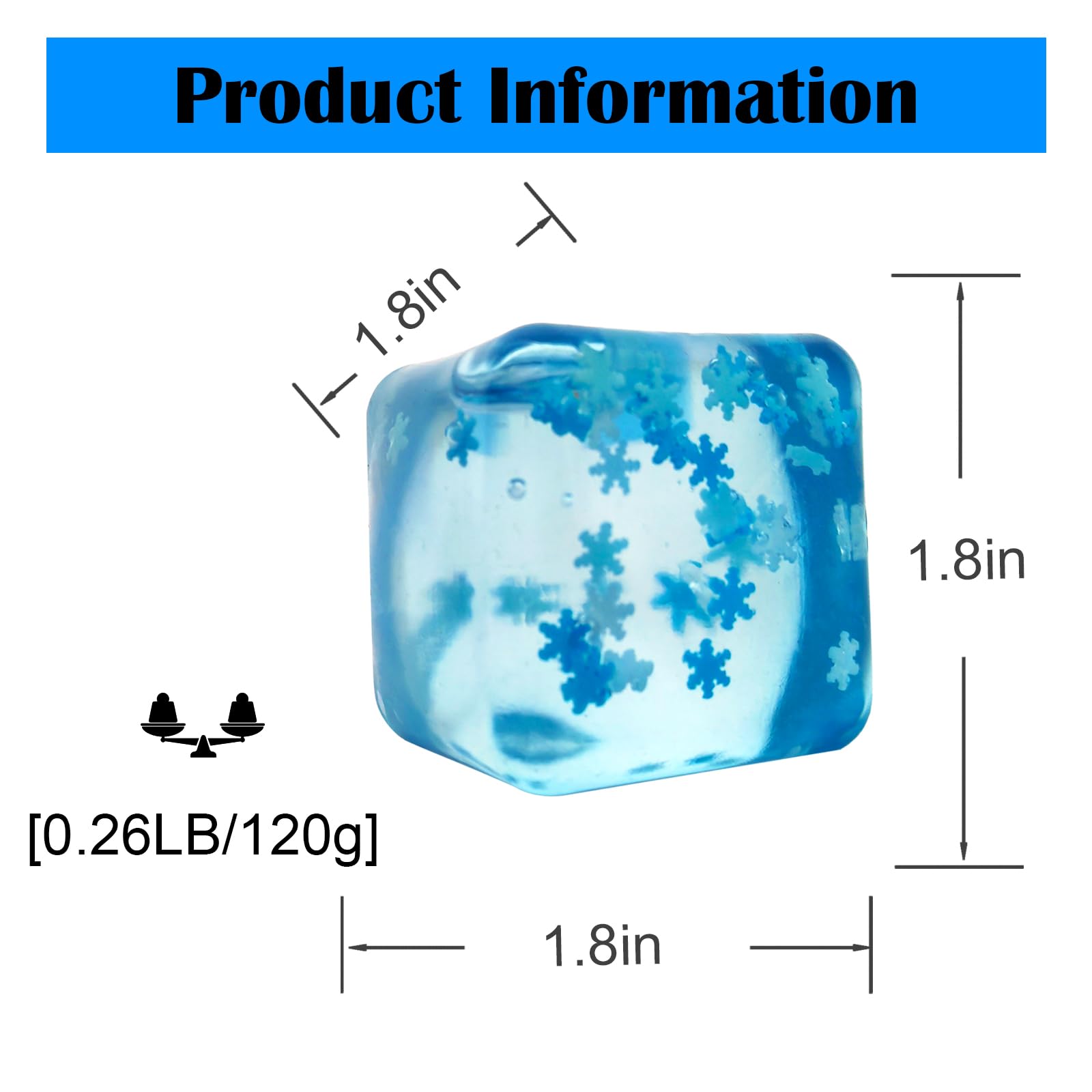 3 Pack Blue Ice Cube Stress Balls with Snowflakes Inside - Squishy Fidget Sensory Toys for Anxiety Relief, ADHD & Stress Management - Fun Squeeze Toys for Kids & Adults - Perfect for Office, Classroom & Home Use