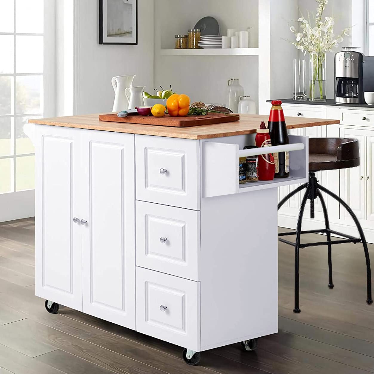 PHI VILLA Portable Kitchen Island Cart on Wheels with Drop Leaf & Storage - Mobile Kitchen Workstation for Small Spaces, Ideal for Food Prep, Dining & Extra Counter Space