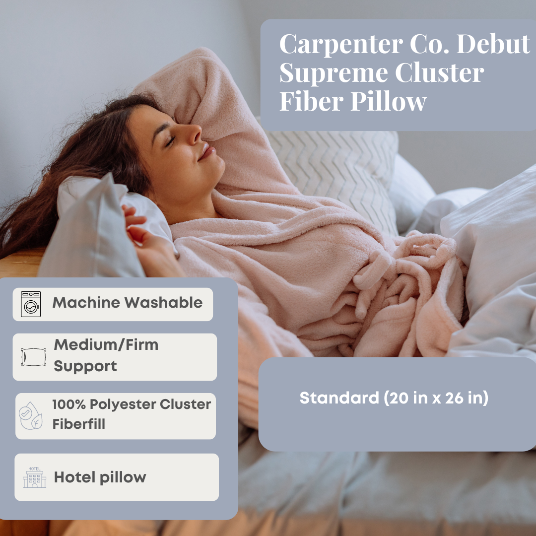 Supreme Cluster Fiber Pillow by Carpenter Co. - Standard Size for Ultimate Comfort & Support - Perfect for Side, Back & Stomach Sleepers