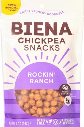 BIENA Crunchy Roasted Chickpea Snacks - High Protein Vegan Snack with Fiber for Adults & Kids - 5oz Pack - Rockin' Ranch Flavor - Perfect for On-the-Go, School Lunches & Healthy Snacking