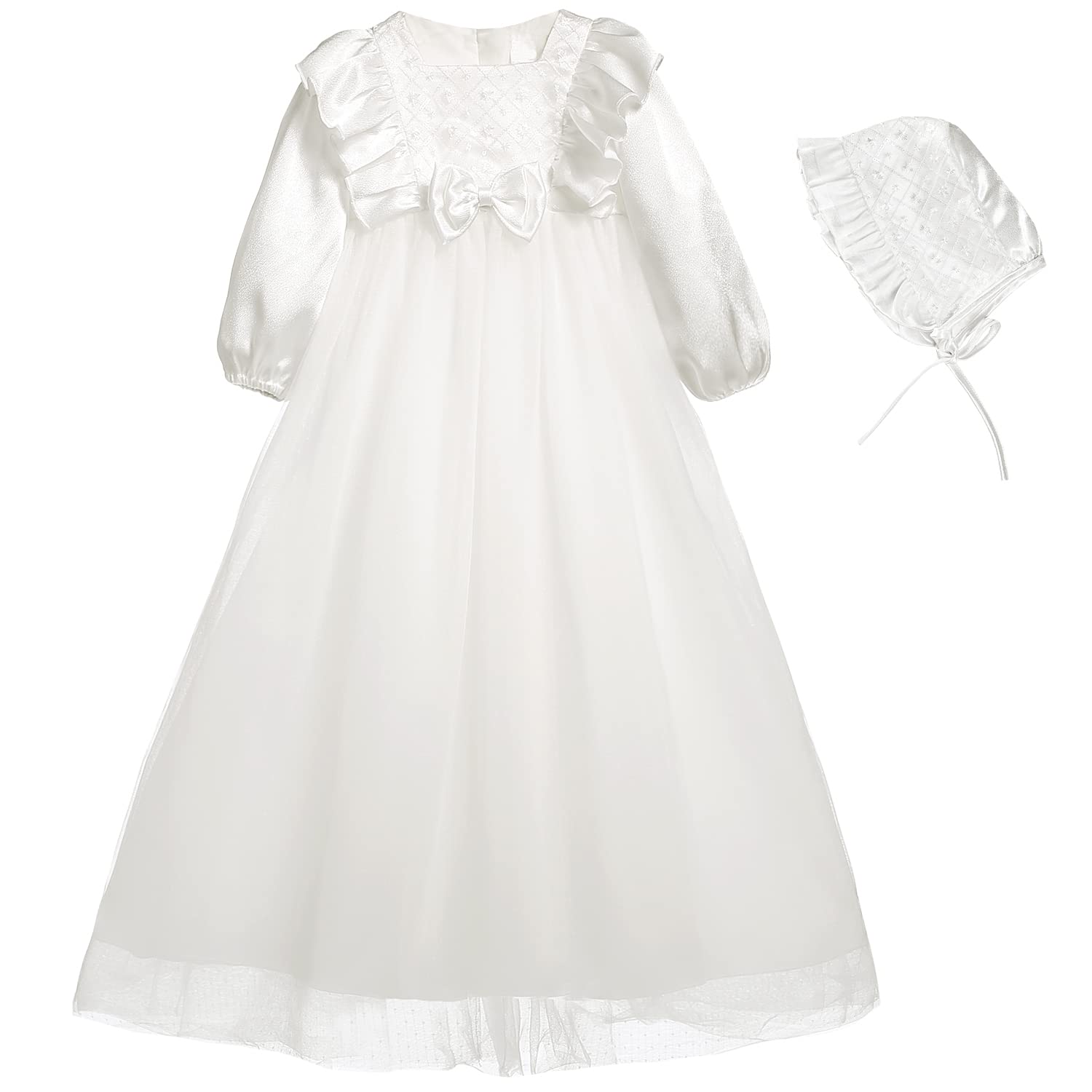 Booulfi 3-Piece White Lace Baptism Dress Set for Baby Girls - Christening Gown, Bonnet & Booties - Perfect for Church Ceremonies & Special Occasions