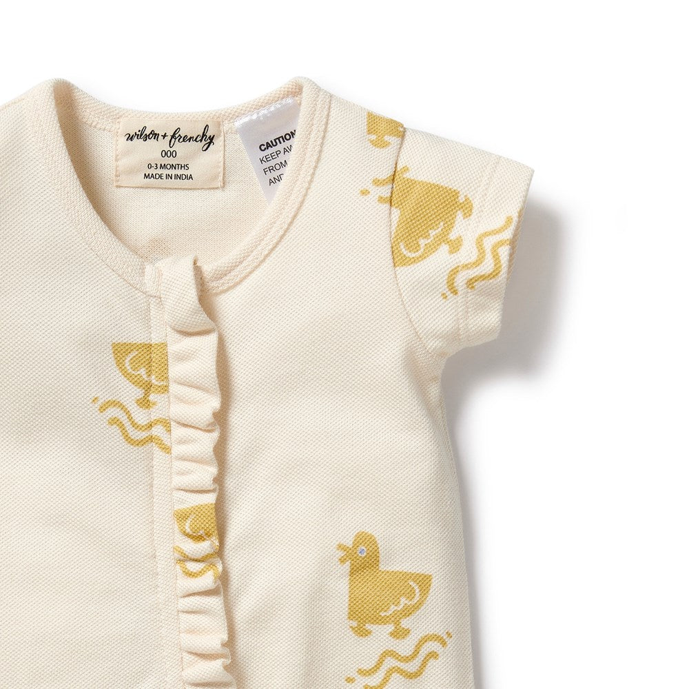 Organic Baby Duck Ruffle Zipsuit - Soft Cotton One-Piece Romper for Newborns & Infants | Perfect for Playtime, Photo Shoots & Everyday Comfort