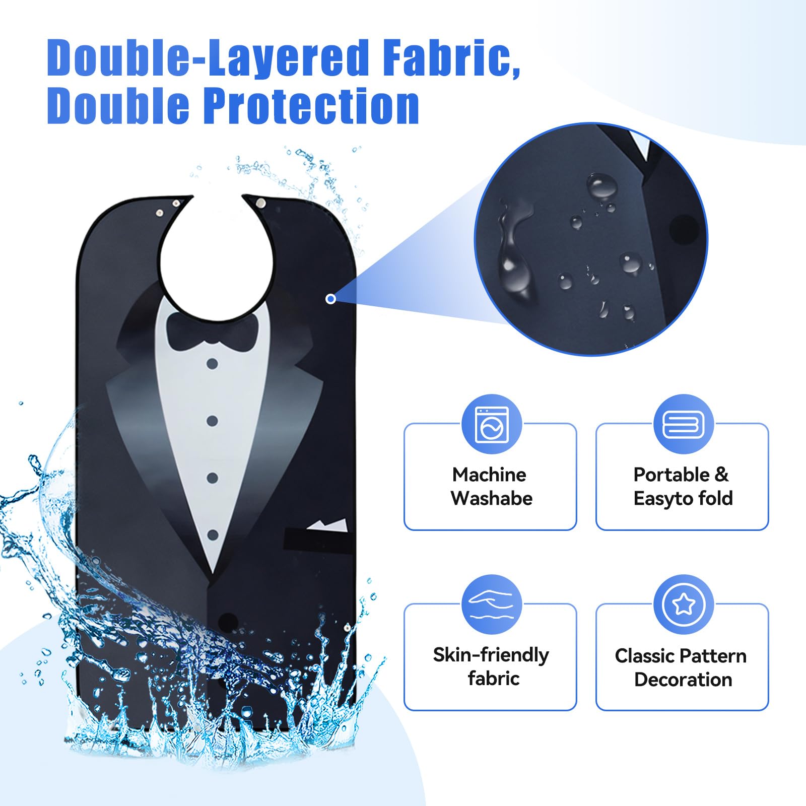**Washable & Reusable Waterproof Adult Bibs for Elderly Men – Durable Clothing Protector with Crumb Catcher – Ideal for Mealtime, Dining Out & Assisted Living Care**