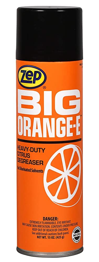 Zep Big Orange-E Heavy-Duty Citrus Degreaser Aerosol - 15 oz (Pack of 12) | Industrial Strength Cleaner with Natural Solvents | Removes Grease, Oil, Tar & Tough Stains | Ideal for Garage, Workshop & Commercial Kitchens