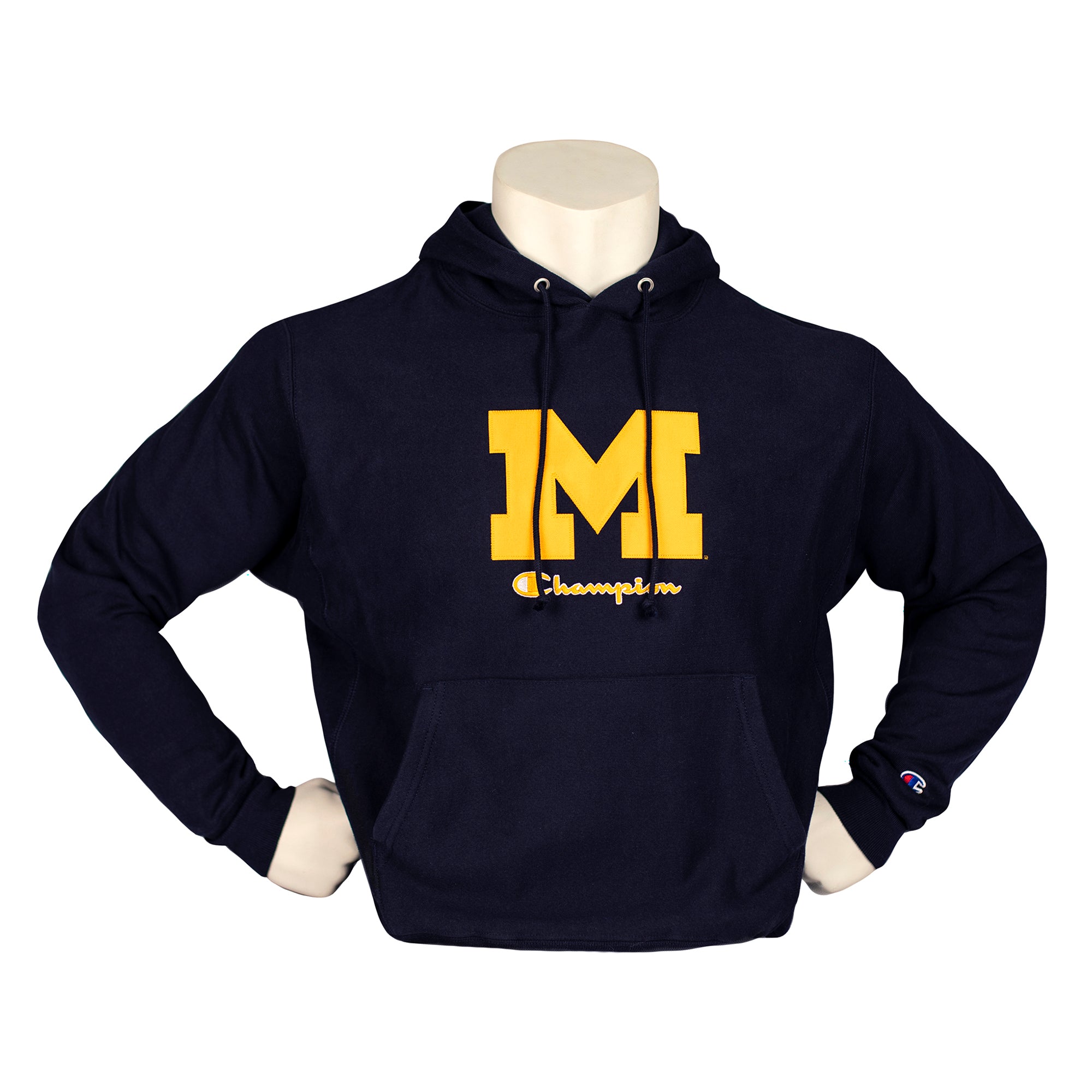Champion Reverse Weave Men's Hoodie - University of Michigan Logo Pullover Sweatshirt | Comfortable Cotton Fleece for Casual Wear, Gym & Campus Style