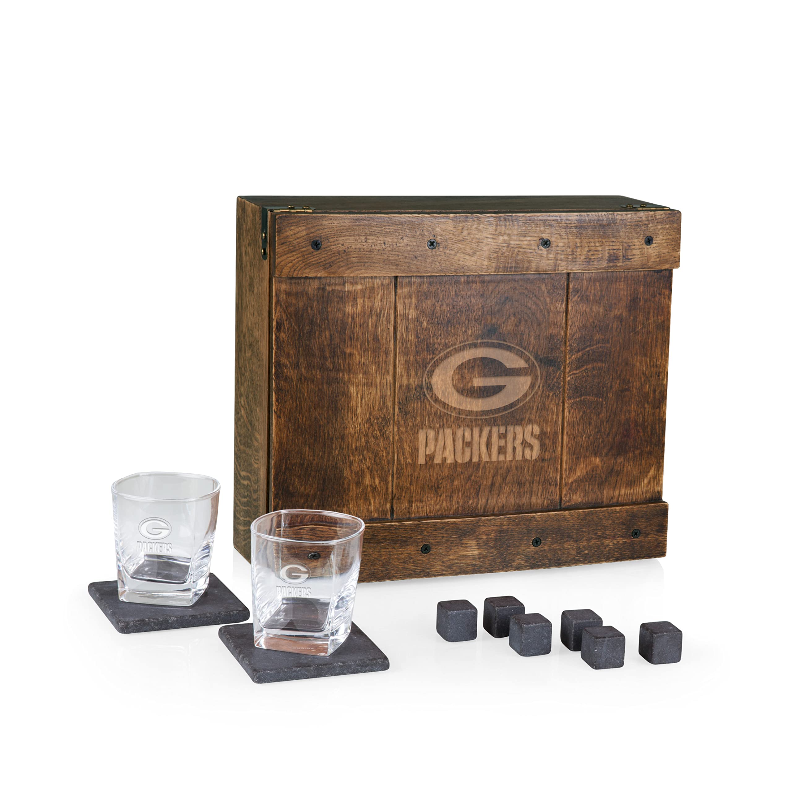 PICNIC TIME NFL Whiskey Box Gift Set - 2 Whiskey Glasses & Whiskey Stones - Perfect for Football Tailgates, Man Cave Decor & Gifts for Whiskey Lovers