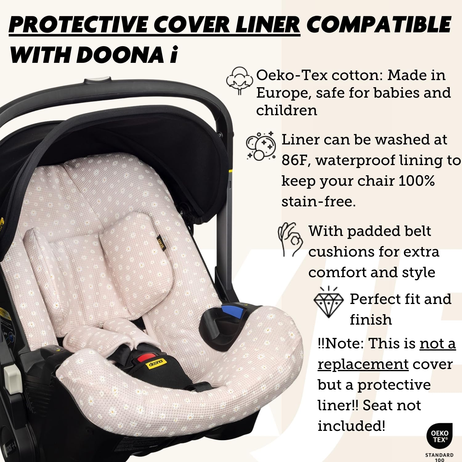 UKJE Doona Car Seat and Stroller Cover - CPSC Certified Infant Car Seat Protector & Liner in Eucalyptus Pink Daisy | Perfect for Travel, Daily Commutes & Baby Safety