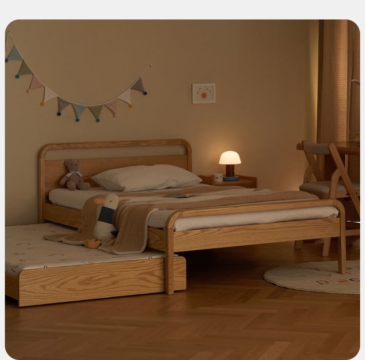 Solid Oak Wood Single Platform Bed with Wheels - No Headboard, Modern Minimalist Bed Frame for Small Spaces, Dorm Rooms & Guest Bedrooms