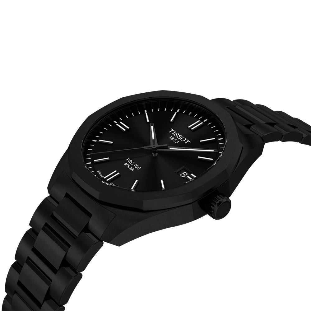 PRC 100 Solar Quartz 39mm Black Stainless Steel Bracelet Watch for Men - Perfect for Outdoor Activities, Business & Casual Wear