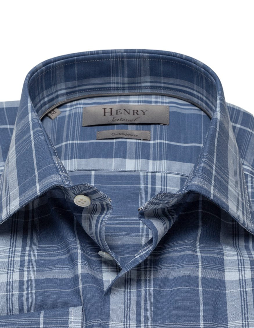 HENRY SARTORIAL Men's Casual Checkered Cotton Shirt - Blue Plaid Flannel Button Down for Work & Weekend Wear | Office, Date Night, Outdoor Activities