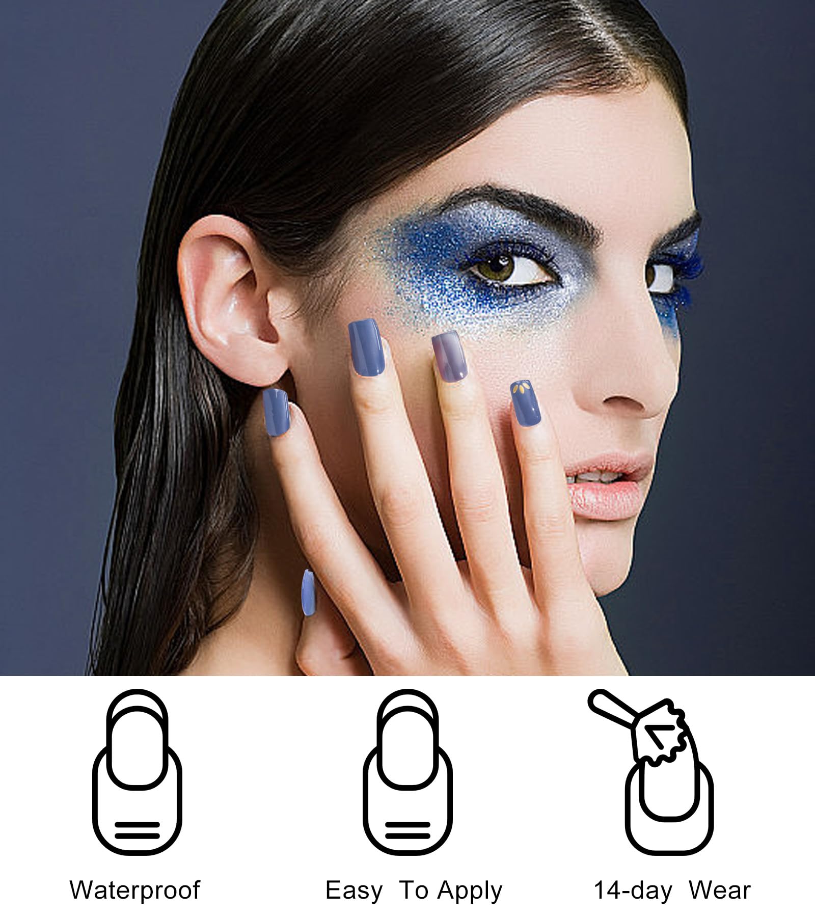Chiosa 16-Pack UV Gel Nail Polish Strips | Long Lasting Blue Nail Art Stickers with Stencils | DIY Salon Quality Manicure at Home | Perfect for Parties, Weddings & Special Occasions