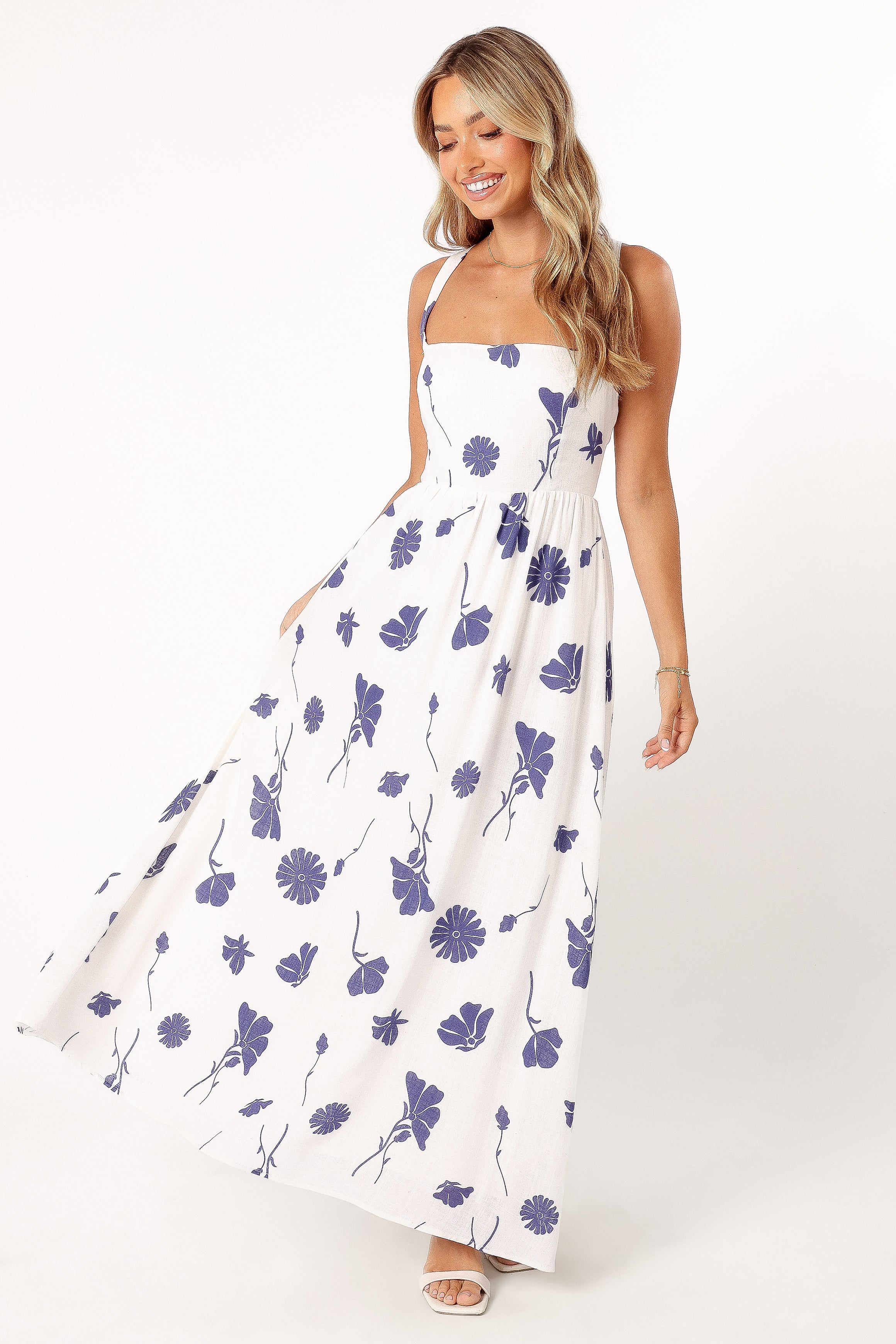 Hazel Maxi Dress - Navy Blue Floral Print Women's Long Dress for Summer, Beach, Vacation & Casual Wear | Elegant Boho Style Flowy Dress for Outdoor Events & Parties