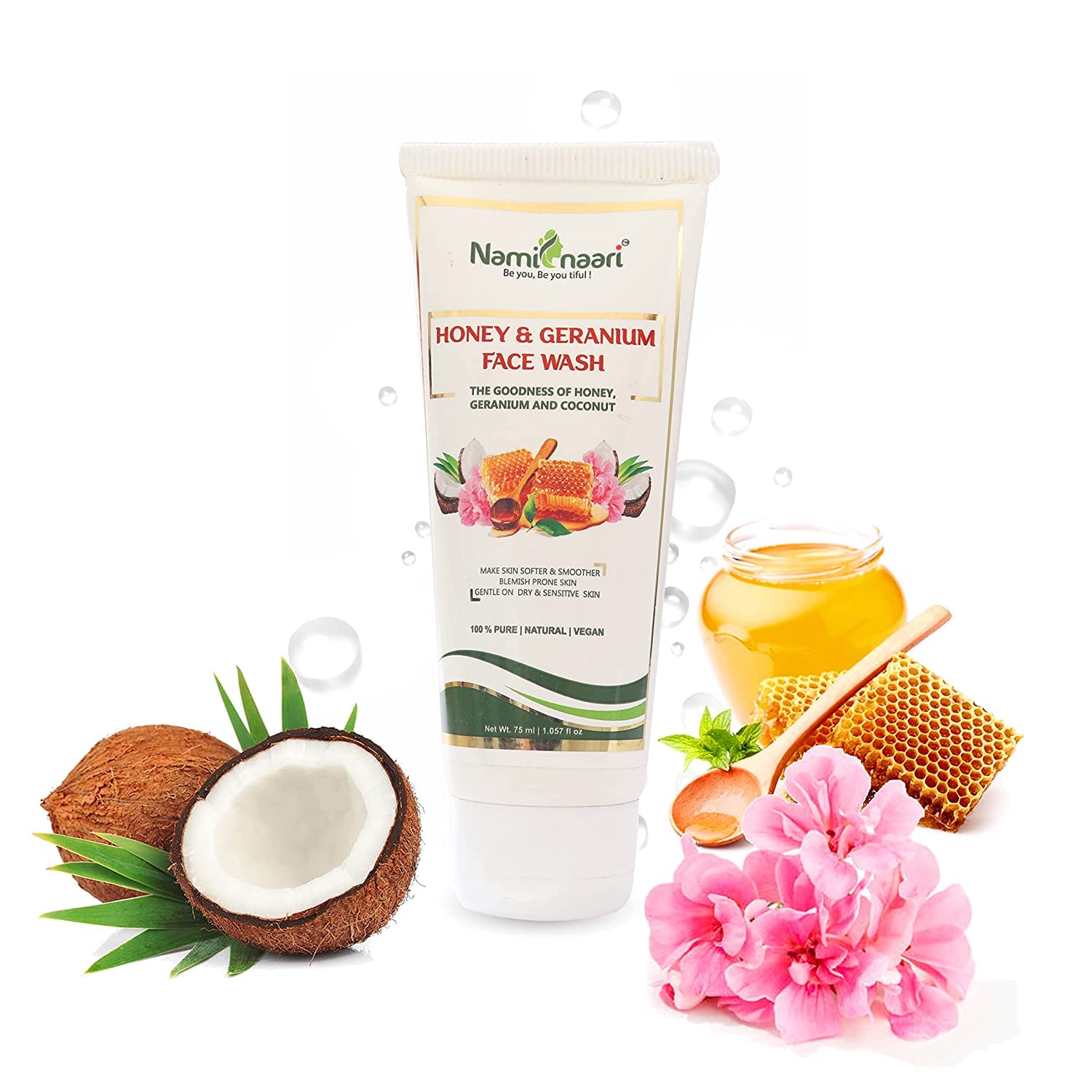 Naminaari Honey Gel Foaming Face Wash - Soothe & Nourish Skin, Brighten Complexion & Remove Tan for All Skin Types (Sensitive, Dry & Acne-Prone) | Gentle Daily Cleanser for Glowing Skin at Home or Travel