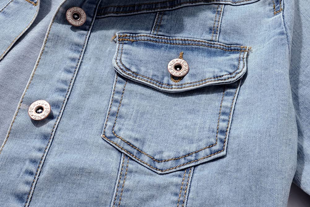 Women's Stretch Denim Jacket - Short Sleeve Button Down Jean Jacket with Shawl Collar | Casual Outfit Essential for Spring & Summer Fashion