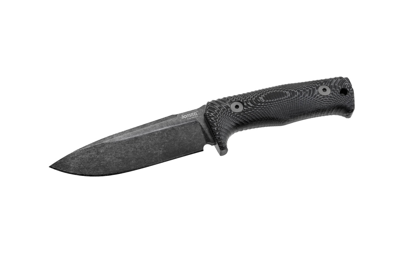 Lionsteel T5 B MI Knife - Premium Solid Fixed Blade with Micarta Handle & Leather Sheath | Niolox Black Steel | Outdoor Survival, Camping, Hunting, EDC Tactical Gear