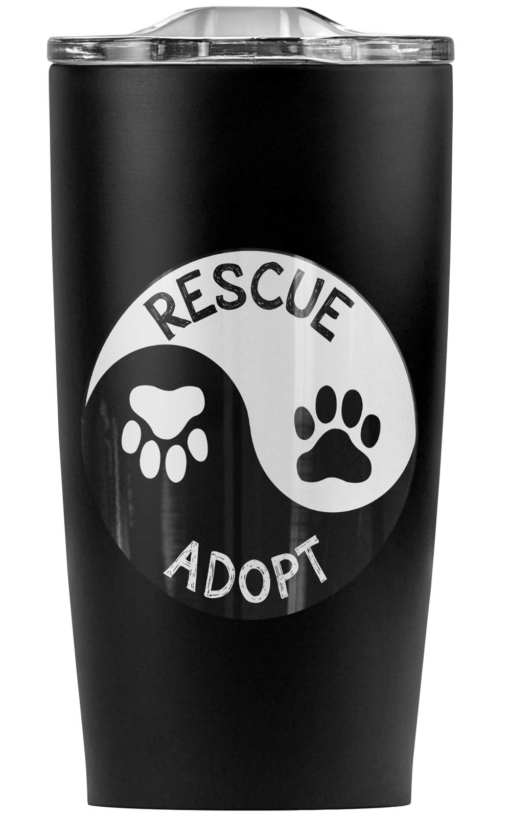 Logovision Rescue Adopt Yin Yang Paw Prints 20oz Stainless Steel Vacuum Insulated Travel Tumbler with Leakproof Sliding Lid - Double Wall Insulation for Hot & Cold Drinks | Perfect for Coffee, Tea, Water & Outdoor Activities