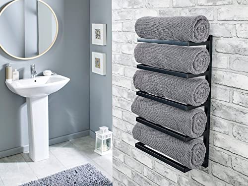INDIAN DECOR 12513 Black Vertical Towel Rack - Bathroom Towel Holder & Storage Organizer for Hand Towels, Washcloths & Bath Linens - Perfect for Small Bathrooms, Powder Rooms & Spa-Style Decor