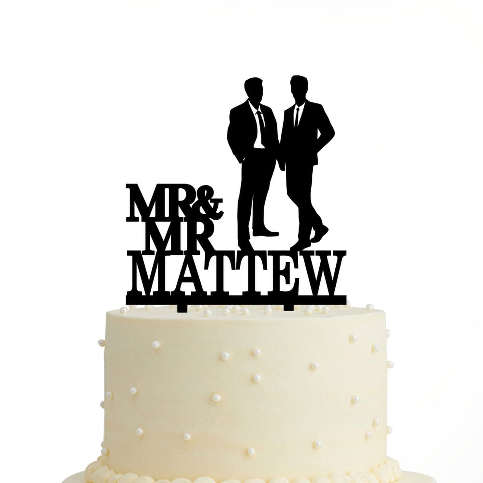 Custom Mr & Mr Wedding Cake Topper - Personalized Same Sex Groom & Groom Silhouette Topper - LGBT Wedding Party Decoration for Gay Couples - Perfect for Wedding Cakes, Anniversary Celebrations & LGBTQ+ Events