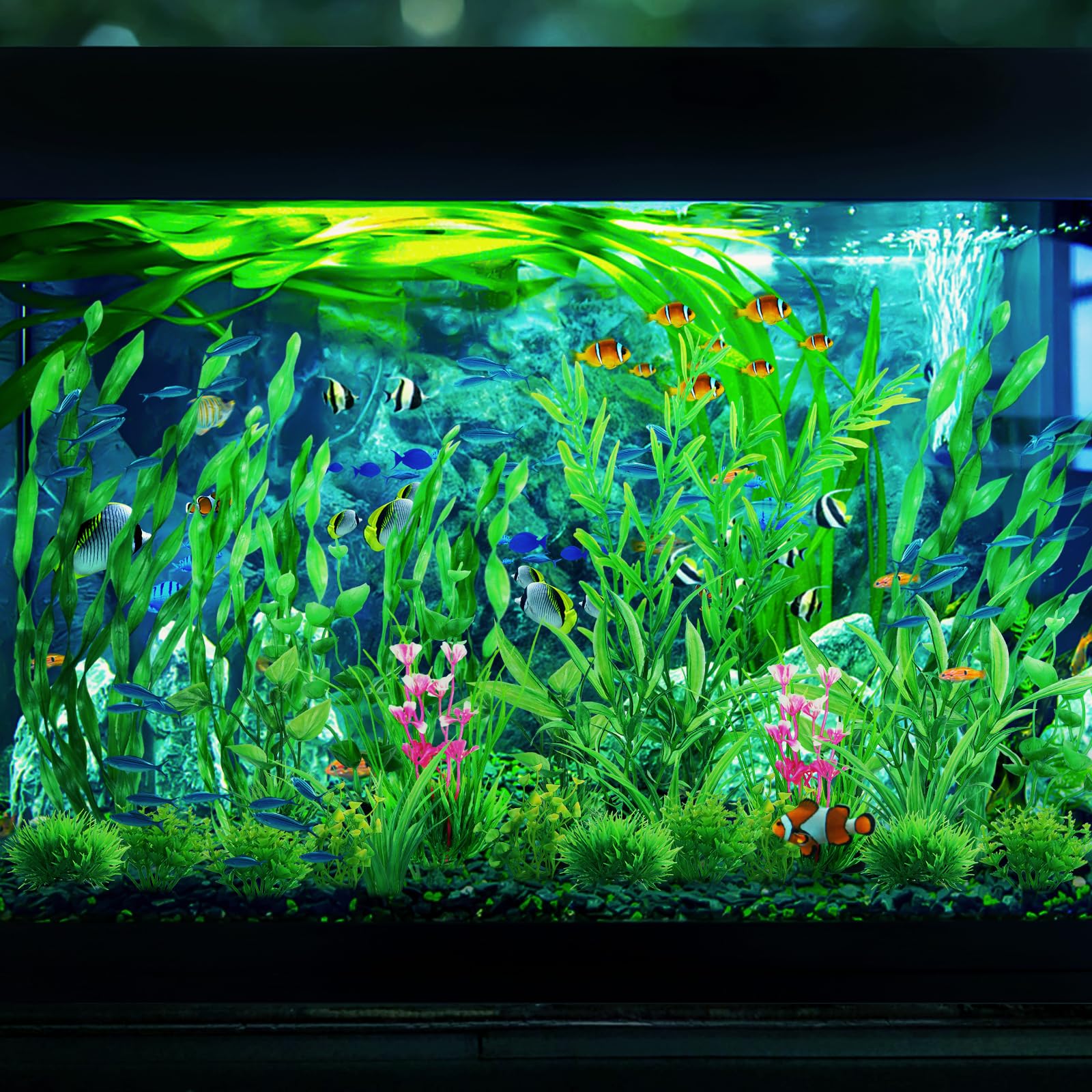 25pcs Artificial Aquarium Plants - Green Fish Tank Decorations for Small to Large Tanks | Realistic Underwater Plants for Aquascaping & Fish Habitat Enhancement