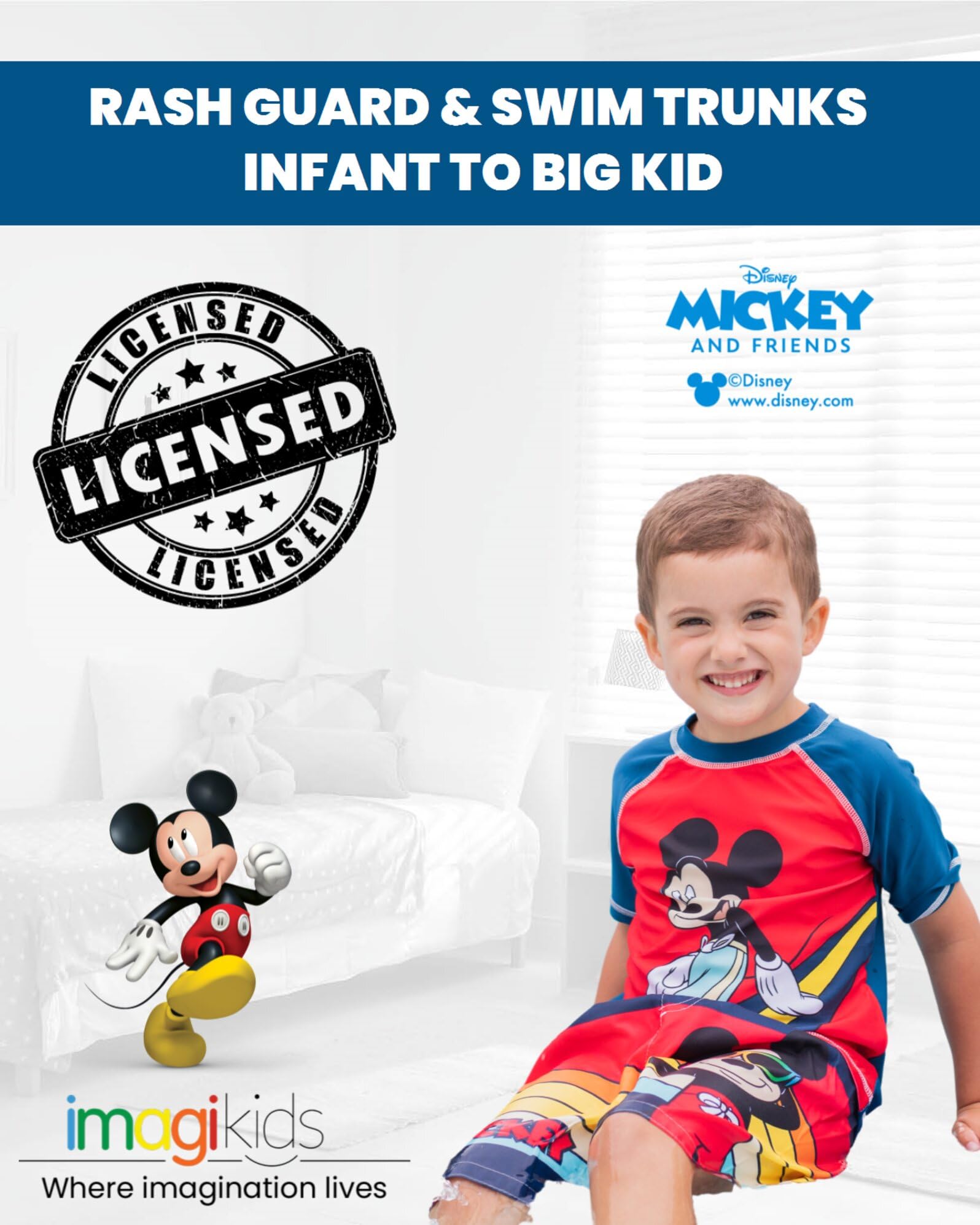 Disney Mickey Mouse Swim Shirt & Trunks Set for Kids - UPF 50+ Sun Protection, Quick Dry Swimwear for Boys & Girls - Perfect for Beach, Pool, and Summer Water Activities
