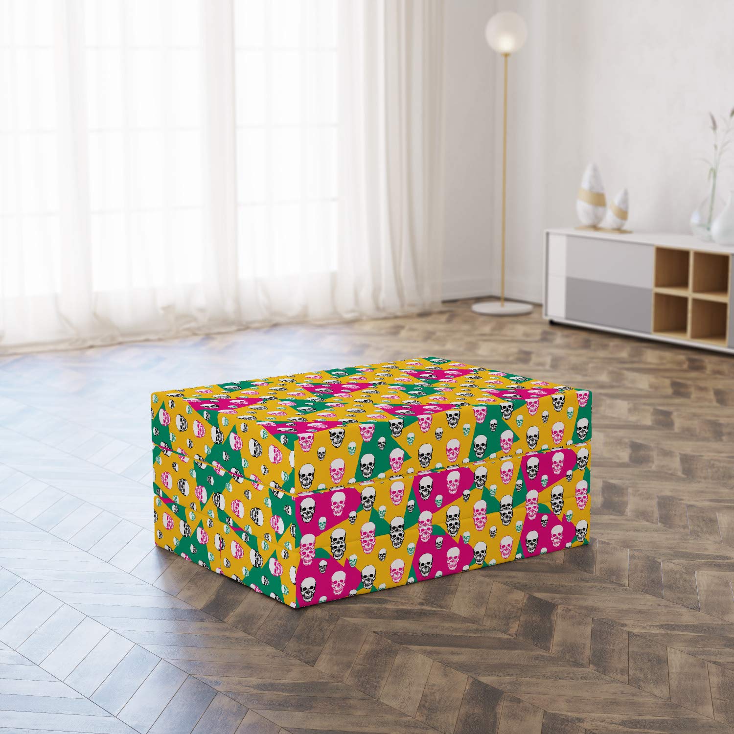 Ambesonne Geometric Foldable Mattress - Triangle Head Bones Design, 74.8