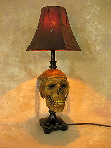 Gothic Desk Lamp with Life-Size Skull Base & Antique Shade - Perfect for Halloween Decor, Horror Room Theme, and Dark Academia Study Setup