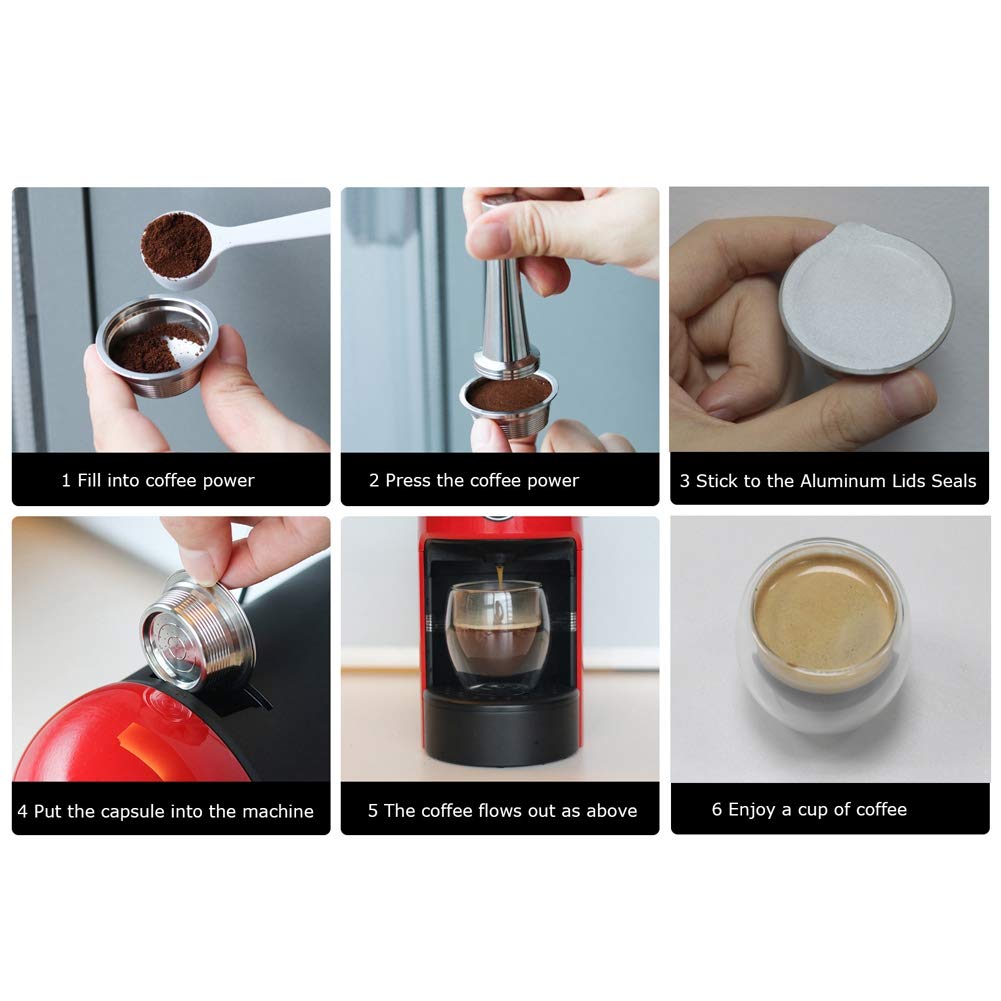 Reusable Stainless Steel Coffee Capsules for LAVAZZA A MODO MIO - Refillable Espresso Pods with Lids, Spoon & Brush - Perfect for Home & Office Coffee Brewing